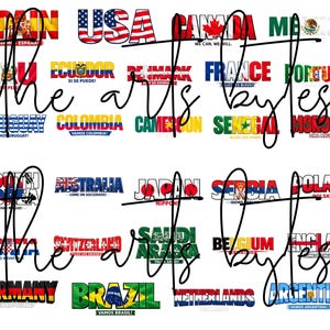 May include: A graphic design featuring flags of various countries, including the USA, Canada, and Mexico, with text such as "the arts bytes." The flags are displayed in a colorful, patriotic style.