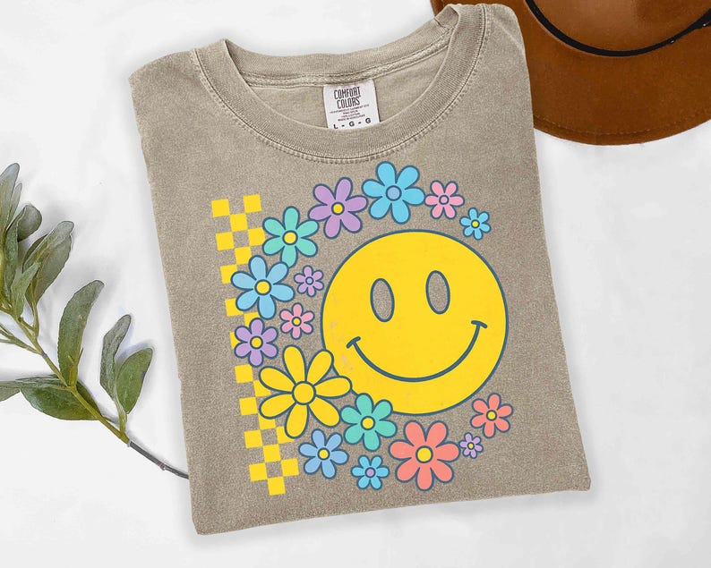 Retro Smiley Face Floral PNG Bundle, Inspirational Self Love Design ...