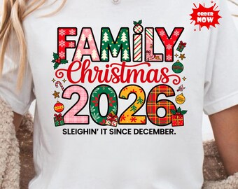 Navidad familiar preppy 2026 PNG: Diseño de camisetas a juego (Descarga digital)