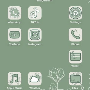 May include: A digital phone screen displaying a green and white floral theme. The screen shows app icons for WhatsApp, TikTok, and other apps. The date is July 23.