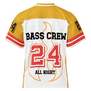 Rave Mode EDM Festival Jersey | Bass Crew 24 Football Shirt | Gold & White Dubstep Outfit | Custom DJ Merch for Raves