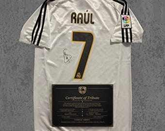 Raúl 2003 Signed Tribute Jersey (Printed) | Spanish White Classic Football Shirt | Autograph Fan Gift