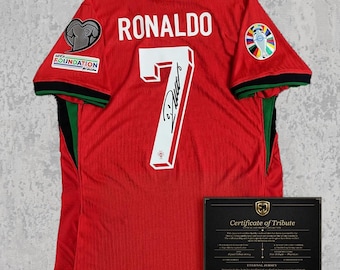Maglia commemorativa di C. Ronaldo 2024 / Autografo stampato / Maglia rossa portoghese classica / Regalo per i fan di CR7