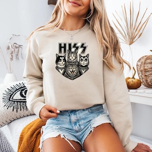 Rock Band Cat T-Shirt  Funny Retro HISS Design, KISS Parody Cat Lovers Gift