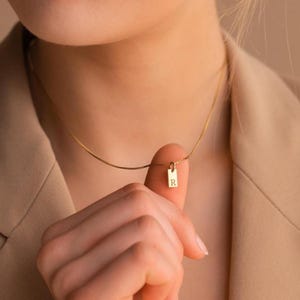 Custom Initial Tag Necklace with Box Chain, 18K Gold Plated Multiple Bar Initial Charm Jewelry, Birthsay & Christmas Gift for Her