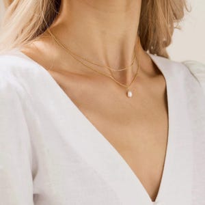 Tiny Freshwater Pearl Necklace, Double Layer Pearl Necklace, Gold Pearl Drop Necklace, Minimalist Jewerly,  Wedding Jewelry, Bridesmaid Gift