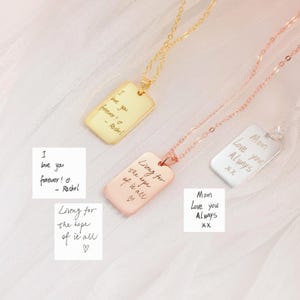 Custom Handwriting Necklace, 18K Gold Engraved Pendant, Personalized Signature Jewelry, Unique Birthday & Christmas Gift for Mom, YN19
