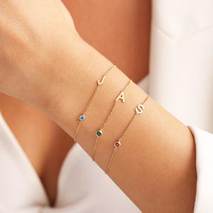 Personalized Initial Letter Birthstone Bracelet, Custom Letter Bracelet, Dainty  Bracelet, Mothers Day Gift, Christmas Gift, E