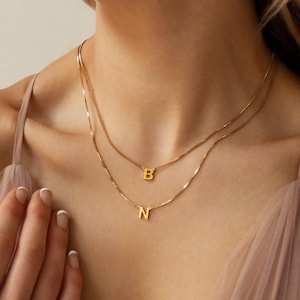 Single Layer Custom Initial Letter Necklace, Gold Box Chain Initial Pendant Necklace, Minimalist Jewelry, Mother&#39;s Day & Christmas Gift, E