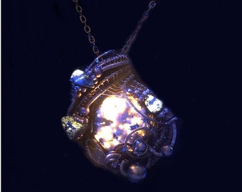 UV-Fluorescent, Yooperlite (Sodalite) Pendant, Wire-Wrapped in Copper with Lapis Lazuli