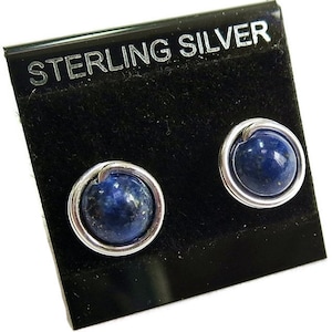 Lapis Lazuli Post Earrings, Wire-Wrapped in Sterling Silver