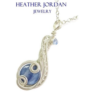 Blue Kyanite Wire-Wrapped "Mini-Coriolis" Pendant in Sterling Silver with Swarovski Crystal