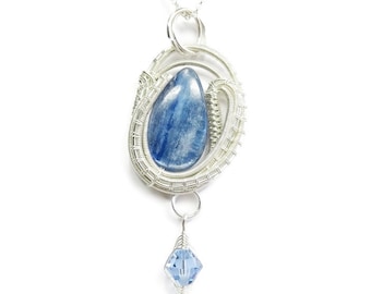 Blue Kyanite Wire Wrapped Pendant in Sterling Silver