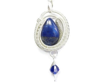 Lapis Lazuli Wire Wrap Pendant in Sterling Silver