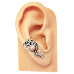 Sterling Silver Ear Cuff with Rhodochrosite