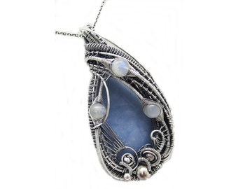 Angelite & Rainbow Moonstone Pendant in Sterling Silver