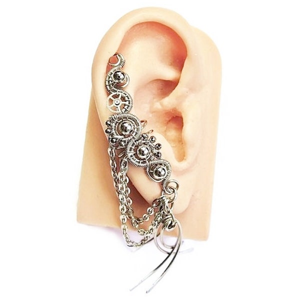 Steampunk Ear Cuff with Chain in Custom Metal