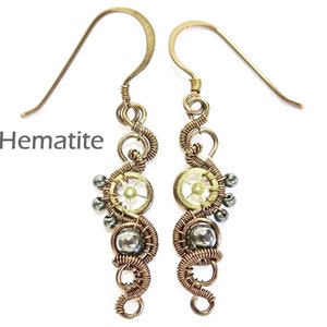 Steampunk Earrings in Bronze with Custom Gemstone image 4