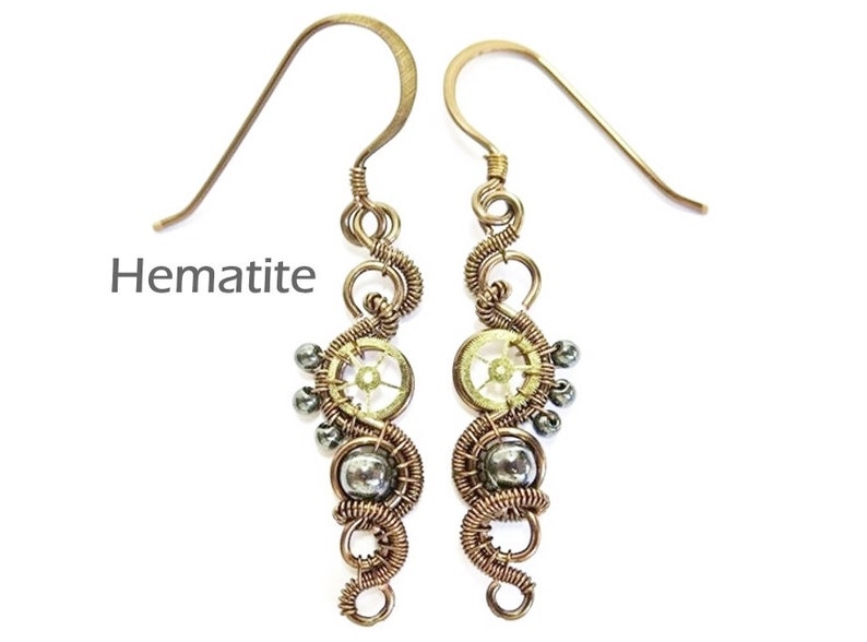 Steampunk Earrings in Bronze with Custom Gemstone image 4