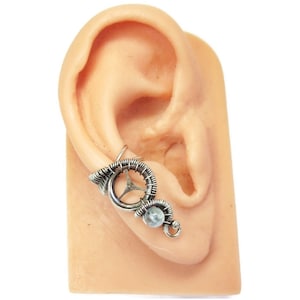 Steampunk Ear Cuff in Sterling Silver with Aquamarine