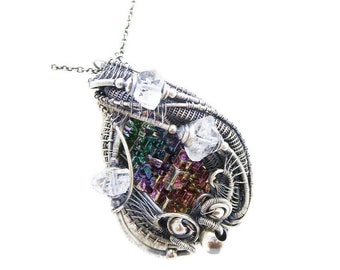 Bismuth Crystal Pendant Necklace with Herkimer Diamonds in Sterling Silver