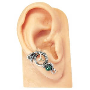 Steampunk Ear Cuff in Sterling Silver & Malachite
