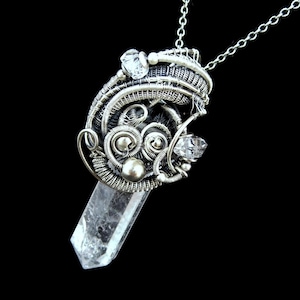 Ciondolo in cristallo di quarzo con diamanti Herkimer in argento sterling