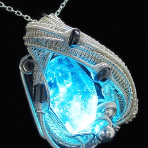 Custom Colored Resin Gem Light Pendants, Wire-Wrapped in Sterling Silver image 4