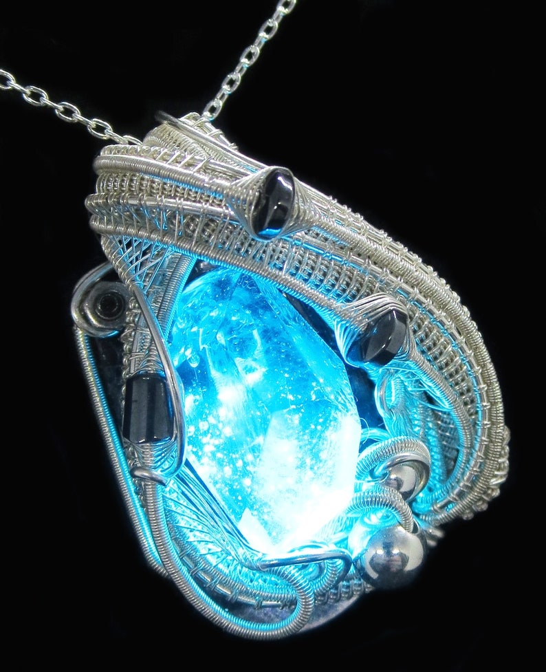 Custom Colored Resin Gem Light Pendants, Wire-Wrapped in Sterling Silver image 4