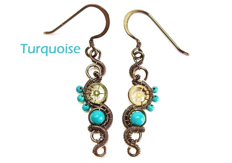 Steampunk Earrings in Bronze with Custom Gemstone image 10