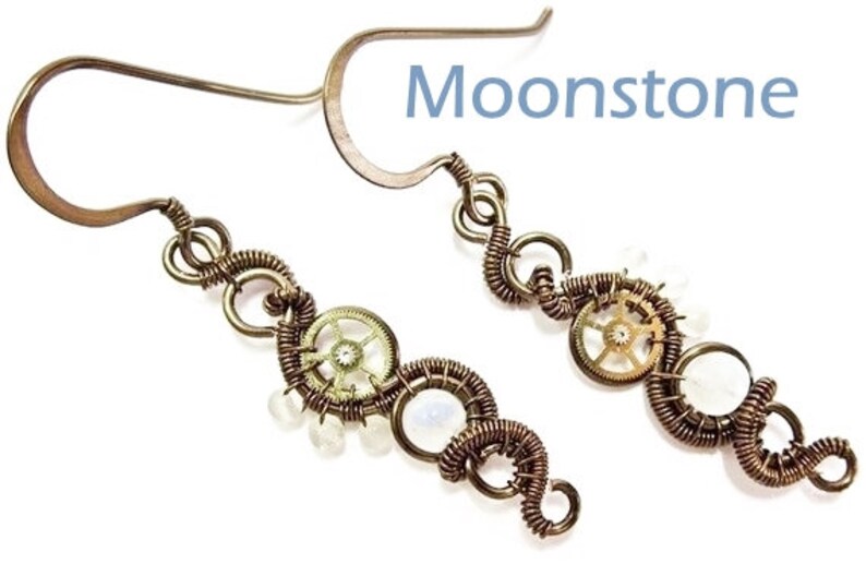 Steampunk Earrings in Bronze with Custom Gemstone image 8