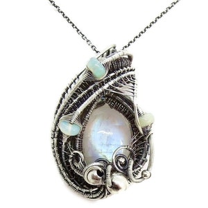 Rainbow Moonstone Pendant with Ethiopian Welo Opals image 2