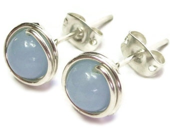 Angelite and Sterling Silver Post Earrings