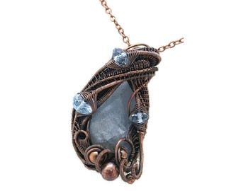 Celestit & Blautopas Bronze Anhänger - Einzigartiger handgemachter Schmuck für Dezember Geburtsstein