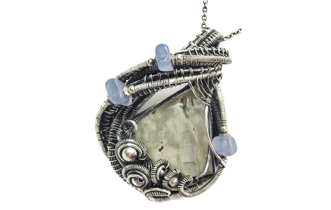 Worm Fossil Pendant With Holly Blue Agate - Etsy