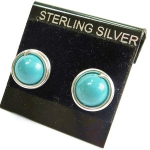 Turquoise Post Earrings, Wire-Wrapped in Sterling Silver