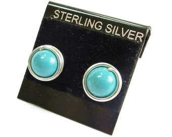 Turquoise Post Earrings, Wire-Wrapped in Sterling Silver