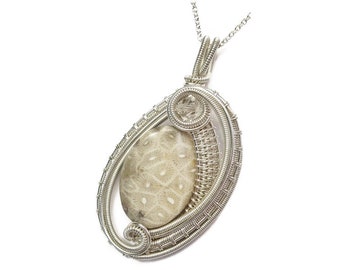 Fossilized Coral Pendant in Sterling Silver