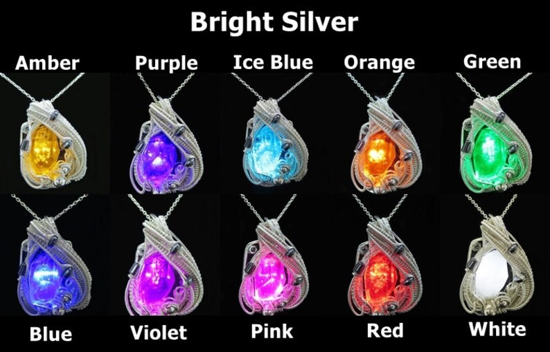 Custom Colored Resin Gem Light Pendants, Wire-Wrapped in Sterling Silver image 2