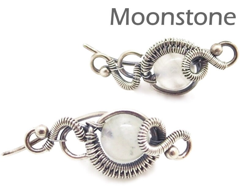 Malachite Aquamarine Sterling Silver Ear Pins in Amethyst Moonstone or Labradorite Kyanite Lapis