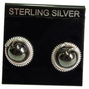 Hematite Post Earrings, Wire-Wrapped in Sterling Silver