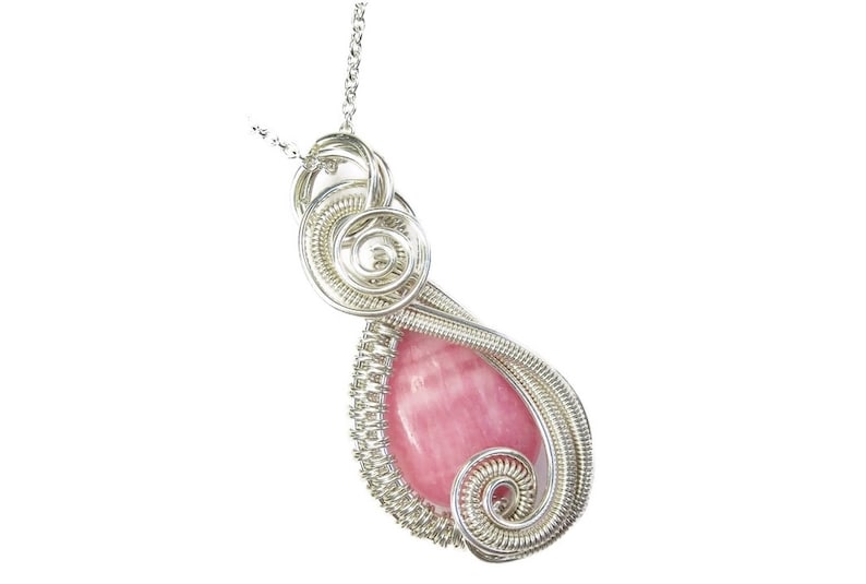 Rhodochrosite /& Sterling Silver Wire-Wrapped Pendant