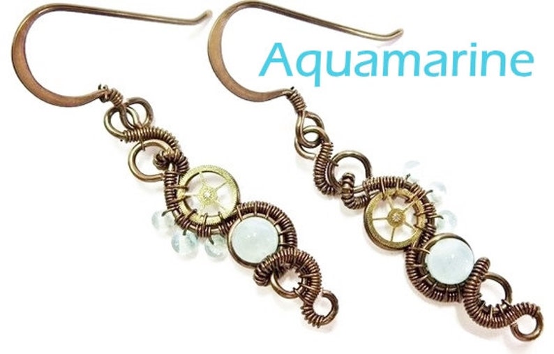 Steampunk Earrings in Bronze with Custom Gemstone image 2