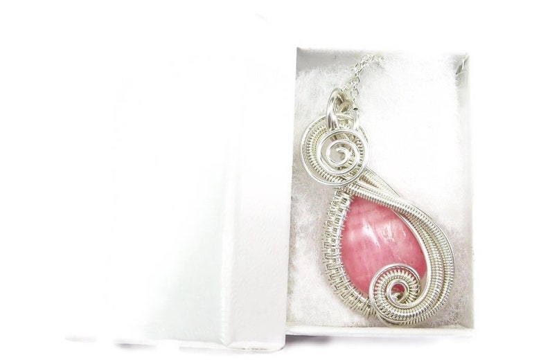 Rhodochrosite /& Sterling Silver Wire-Wrapped Pendant