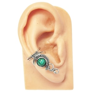 Sterling Silver Ear Cuff with Malachite