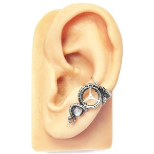Steampunk Ear Cuff in Sterling Silver & Rainbow Moonstone