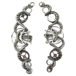 Steampunk Ear Cuff, 3-Gear in Sterling Silver, &quot;Spiral Helix&quot; Model