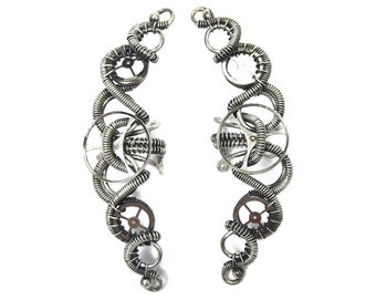 Steampunk Ear Cuff, 3-Gear in Sterling Silver