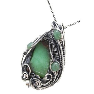 Chrysoprase Wire-Wrapped Pendant in Sterling Silver with Aventurine
