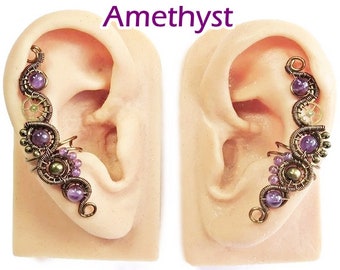 Steampunk Ohr-Manschette in Bronze mit Individuellem Stein